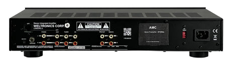 Rear view of an AMC XP1000se Stereo Power Amplifier in a black finish
