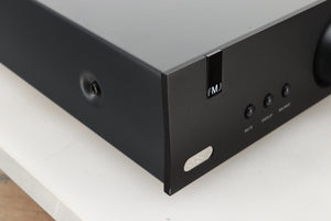 Front left corner view of a used Arcam A19 Integrated Amplifier in Black finish