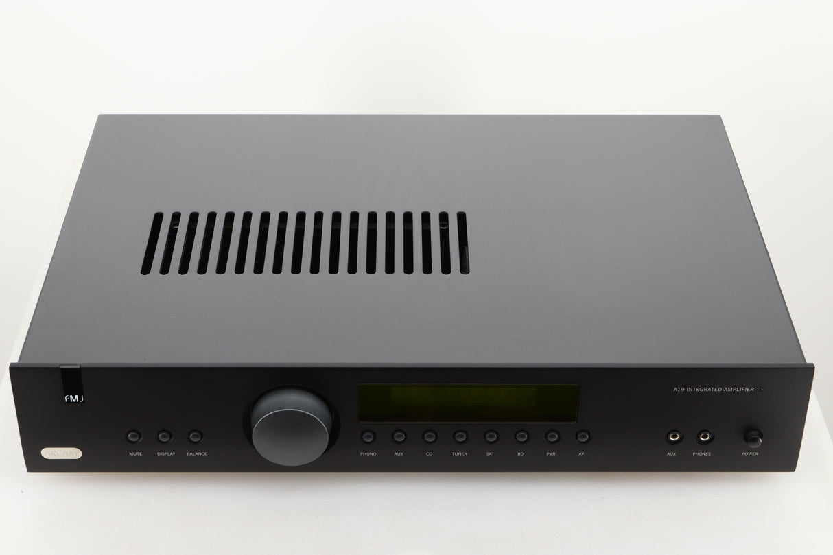 Top view of a used Arcam A19 Integrated Amplifier in Black finish
