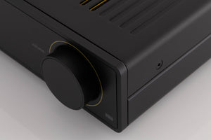Front right corner of a used Arcam A5 Integrated Amplifier in a Black finish