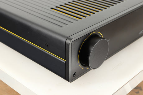 Front left corner view of a used Arcam A5+ Integrated Amplifier