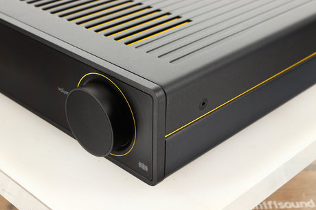 Front right corner view of a used Arcam A5+ Integrated Amplifier