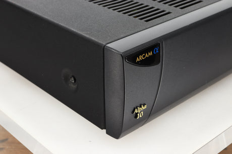 Front left corner view of a used Arcam Alpha 10 Power Amplifier