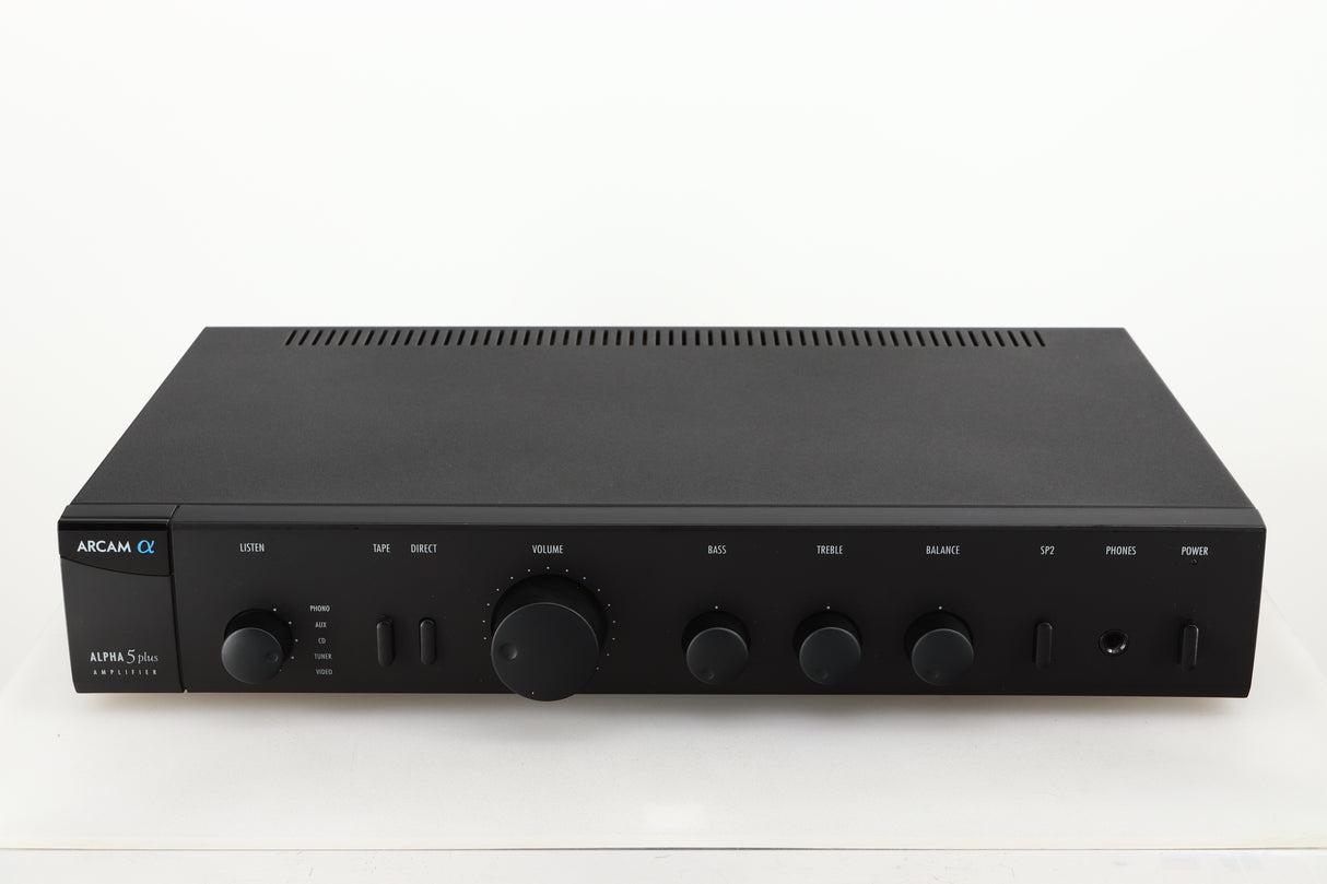 Front view of a used Arcam Alpha 5 Plus Integrated Amplifier in a black finish