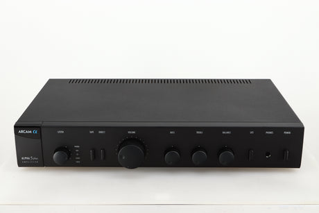 Front view of a used Arcam Alpha 5 Plus Integrated Amplifier in a black finish