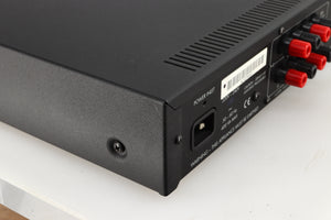 Rear right corner of a used Arcam Alpha 5 Plus Integrated Amplifier in a black finish