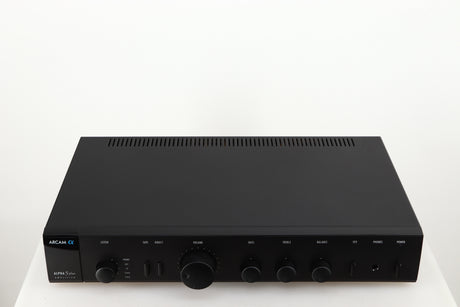 Top of a used Arcam Alpha 5 Plus Integrated Amplifier in a black finish