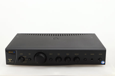Front view of a used Arcam Alpha 8R Integrated Amplifier in a black finish