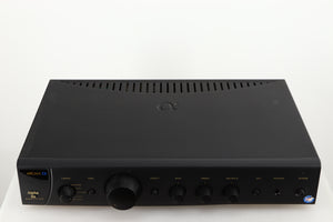 Top of a used Arcam Alpha 8R Integrated Amplifier in a black finish