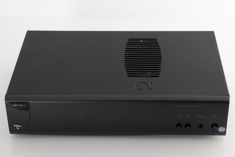 Top of a used Arcam Alpha 9 Power Amplifier in a Black finish
