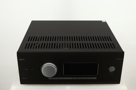 Top of a used Arcam AVR30 AV Amplifier in a grey finish