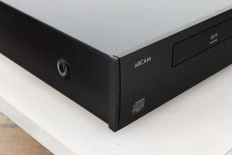 Front left corner view of a used Arcam CD73T CD Player in Black finish