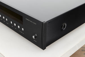 Front right corner view of a used Arcam CD73T CD Player in Black finish