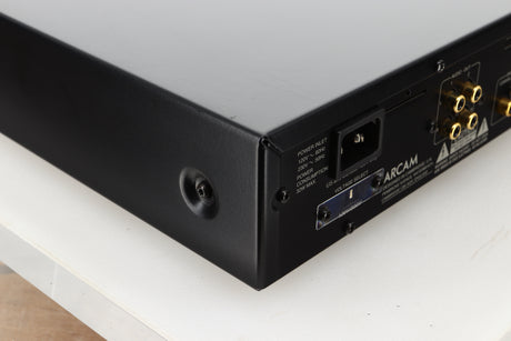 Rear left corner view of a used Arcam CD73T CD Player in Black finish