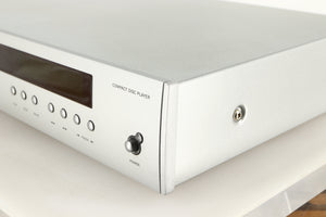 Front right corner of a used Arcam Diva CD72 CD Player in a silver finish
