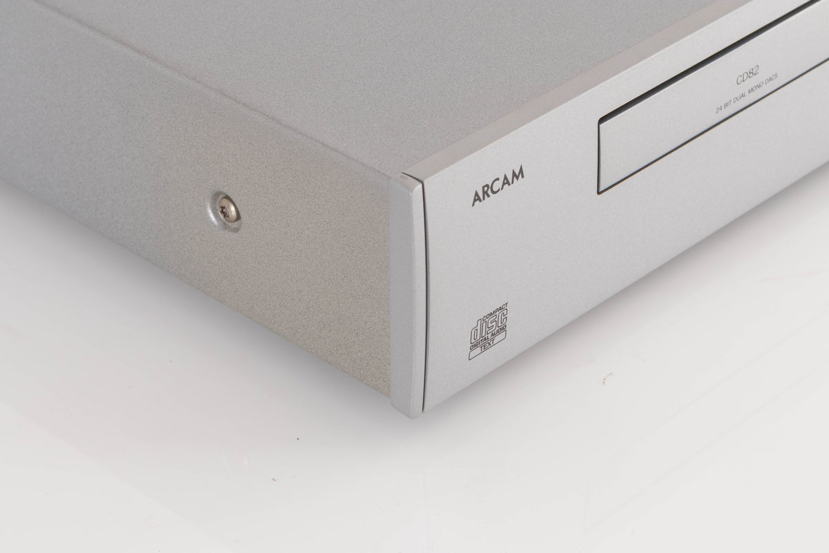 Front left corner view of a used Arcam DiVA CD82T CD Player in Silver