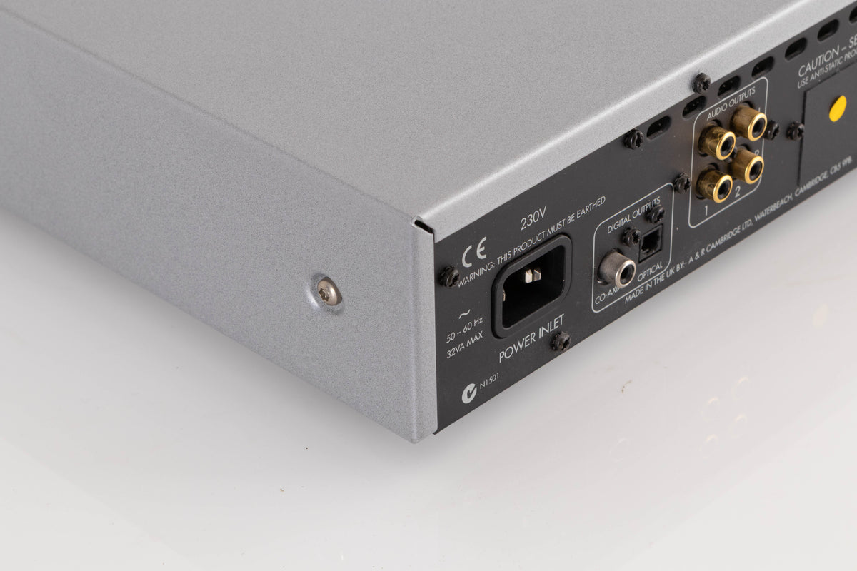 Rear left corner view of a used Arcam DiVA CD82T CD Player in Silver