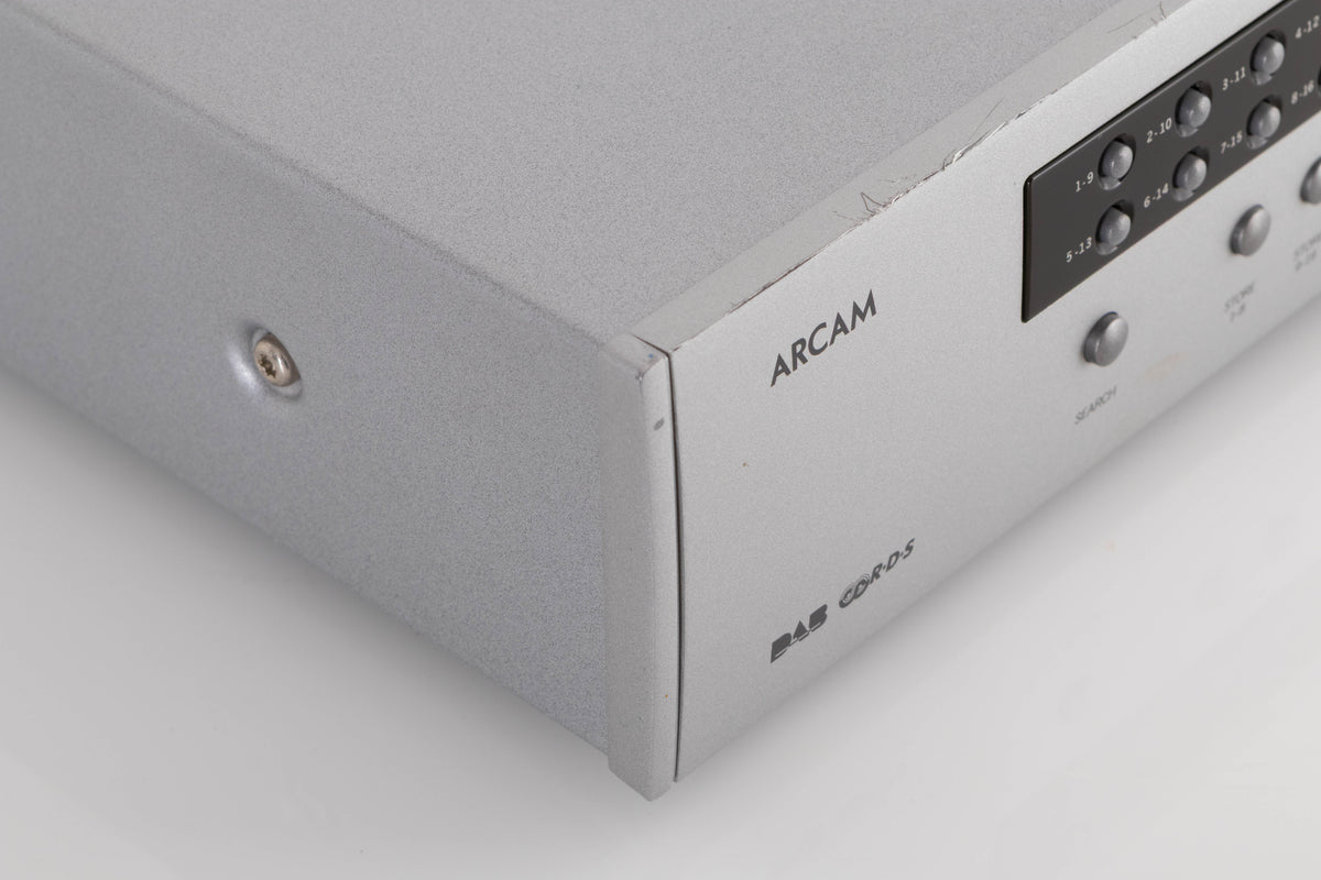Front left corner view of a used Arcam DT91 Digital Radio Tuner in Silver