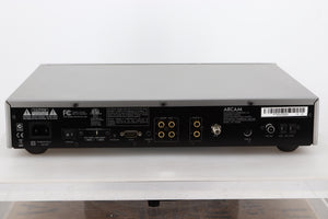 Rear view of a used Arcam FMJ T32 FM / DAB Tuner in a silver finish showing Mains Input and Phono Inputs