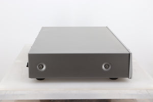 Left side view of a used Arcam FMJ T32 FM / DAB Tuner in a silver finish