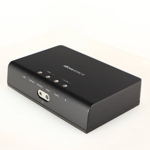 Front right corner of a used Arcam ir-DAC-II Digital Analogue Converter in a black finish