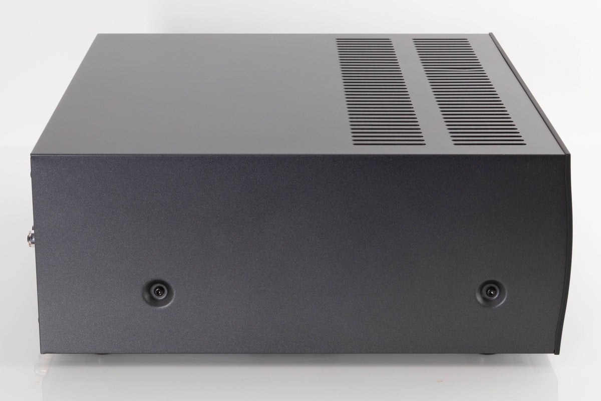 Left side view of a used Arcam P349 Power Amplifier in a Black finish