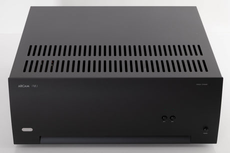 Top of a used Arcam P349 Power Amplifier in a Black finish