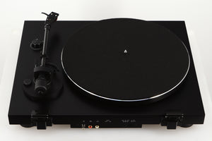 Rear view of a used Argon TT-3 PLUS Turntable / Ortofon 2M Red Cartridge in a black finish showing Phono Inputs and Power Input