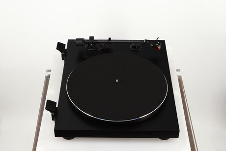Left side view of a used Argon TT-3 PLUS Turntable / Ortofon 2M Red Cartridge in a black finish