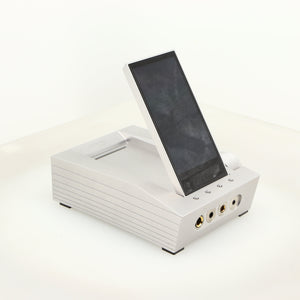 Front left corner of a used Astrell & Kern Acro CA1000 Headphone Amplifier in a silver finish