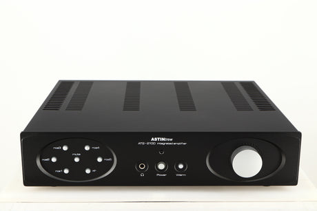 Front view of a used Astin Trew AT2-2100 Integrated Amplifier in a black finish