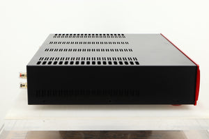 Side view of an Astin Trew AT2-2100 Integrated Amplifier in Red finish