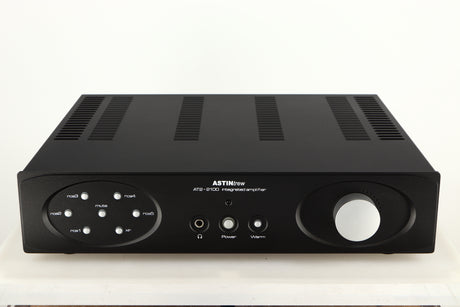 Front view of a used Astin Trew AT2-2100 Integrated Amplifier in a black finish