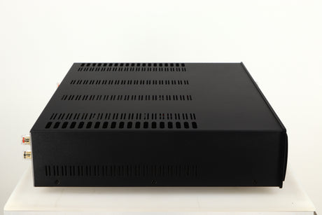 Left side view of a used Astin Trew AT2-2100 Integrated Amplifier in a black finish