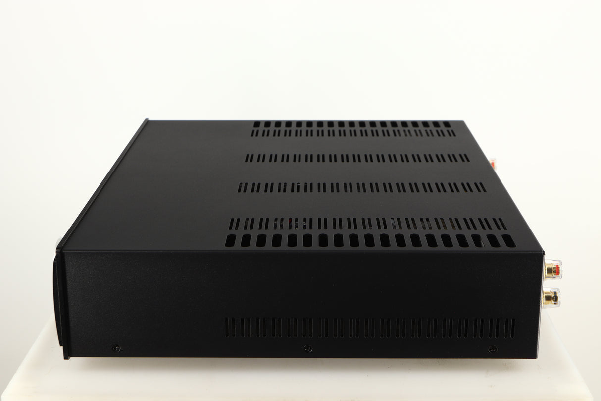 Right side view of a used Astin Trew AT2-2100 Integrated Amplifier in a black finish