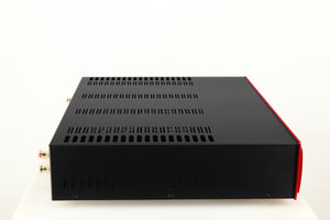 Left side view of a used Astin Trew AT2-2100 Integrated Amplifier in a red finish