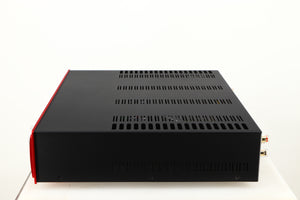 Right side view of a used Astin Trew AT2-2100 Integrated Amplifier in a red finish