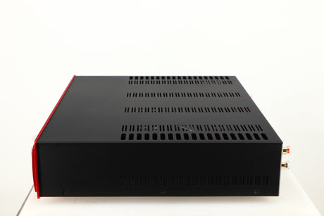 Right side view of a used Astin Trew AT2-2100 Integrated Amplifier in a red finish