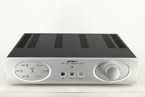 Front view of a used Astin Trew AT2-2100 Integrated Amplifier in a silver finish