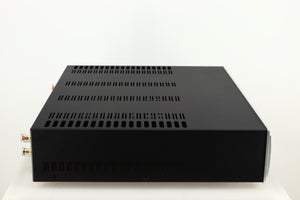 Left side view of a used Astin Trew AT2-2100 Integrated Amplifier in a silver finish