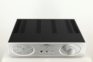 Top of a used Astin Trew AT2-2100 Integrated Amplifier in a silver finish