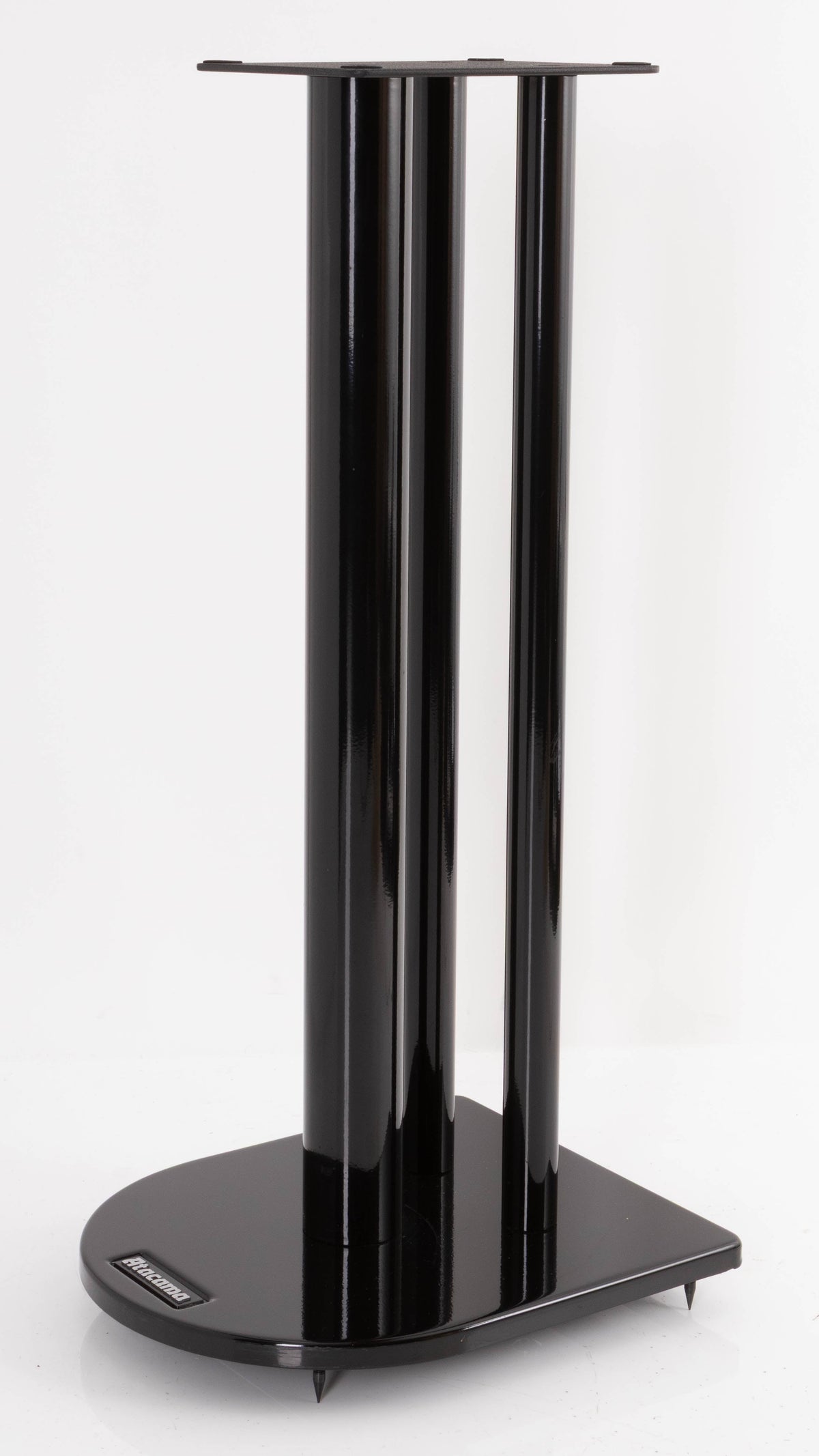 Front right corner of a used Atacama Nexus 6 Speaker Stands in a Gloss Black finish