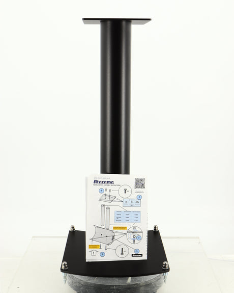 Front view of a used Atacama Nexus 600 Speaker Stand in a satin black finish showing Manual