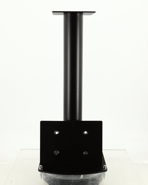 Front view of a used Atacama Nexus 600 Speaker Stand in a satin black finish showing 2x Spare Top Plates