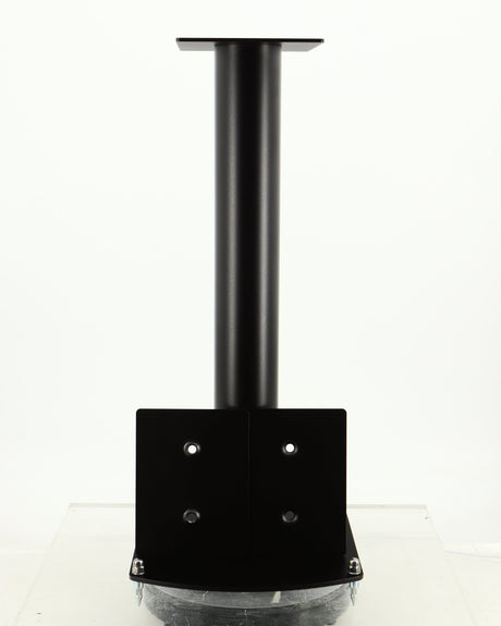 Front view of a used Atacama Nexus 600 Speaker Stand in a satin black finish showing 2x Spare Top Plates