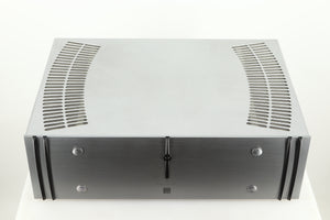 Top view of a used ATC P1 Power Amplifier in silver finish 