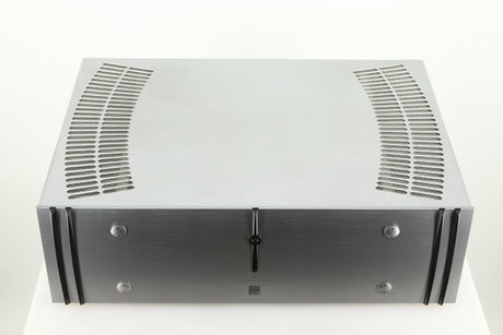 Top view of a used ATC P1 Power Amplifier in silver finish 