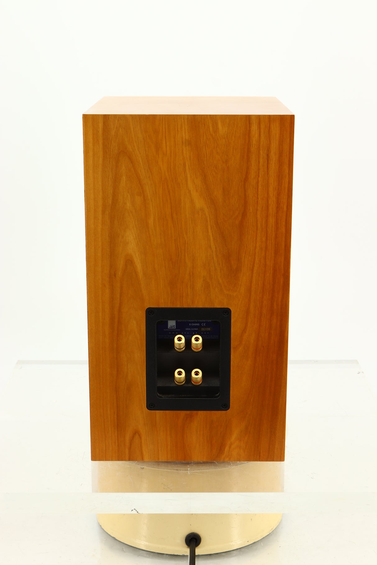 Rear view of a used ATC SCM12 Standmount Speaker in Cherry finish