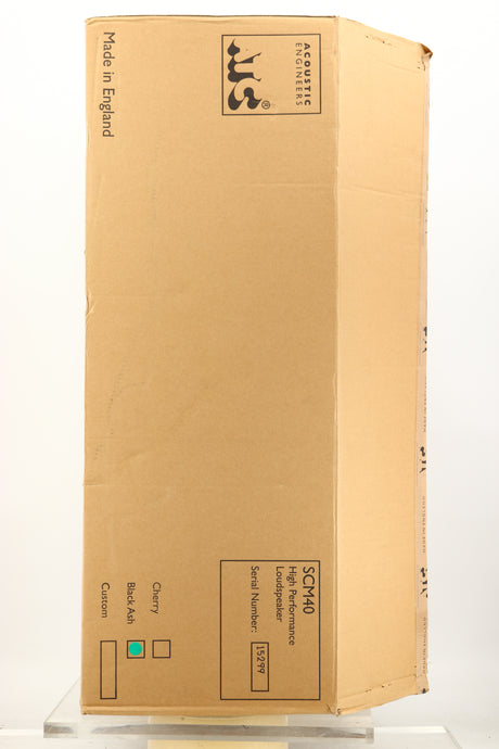 Box of a used ATC SCM40 Floorstanding Speaker in Black Ash finish