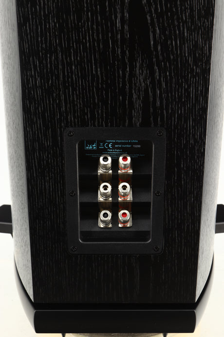 Close up view of a used ATC SCM40 Floorstanding Speaker in Black Ash finish